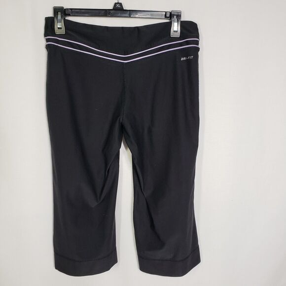 Nike Dri-Fit Womens Capri Pants Medium 8-10 Black Purple Workout Athletic 339512 - Picture 6 of 12